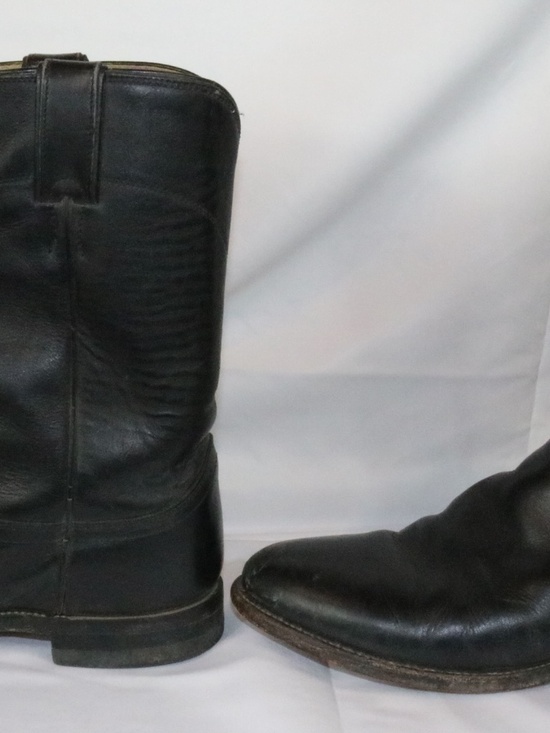 Justin Classic Black Roper Style 3133 Pull On Cowboy Boots Mens Size 9 D